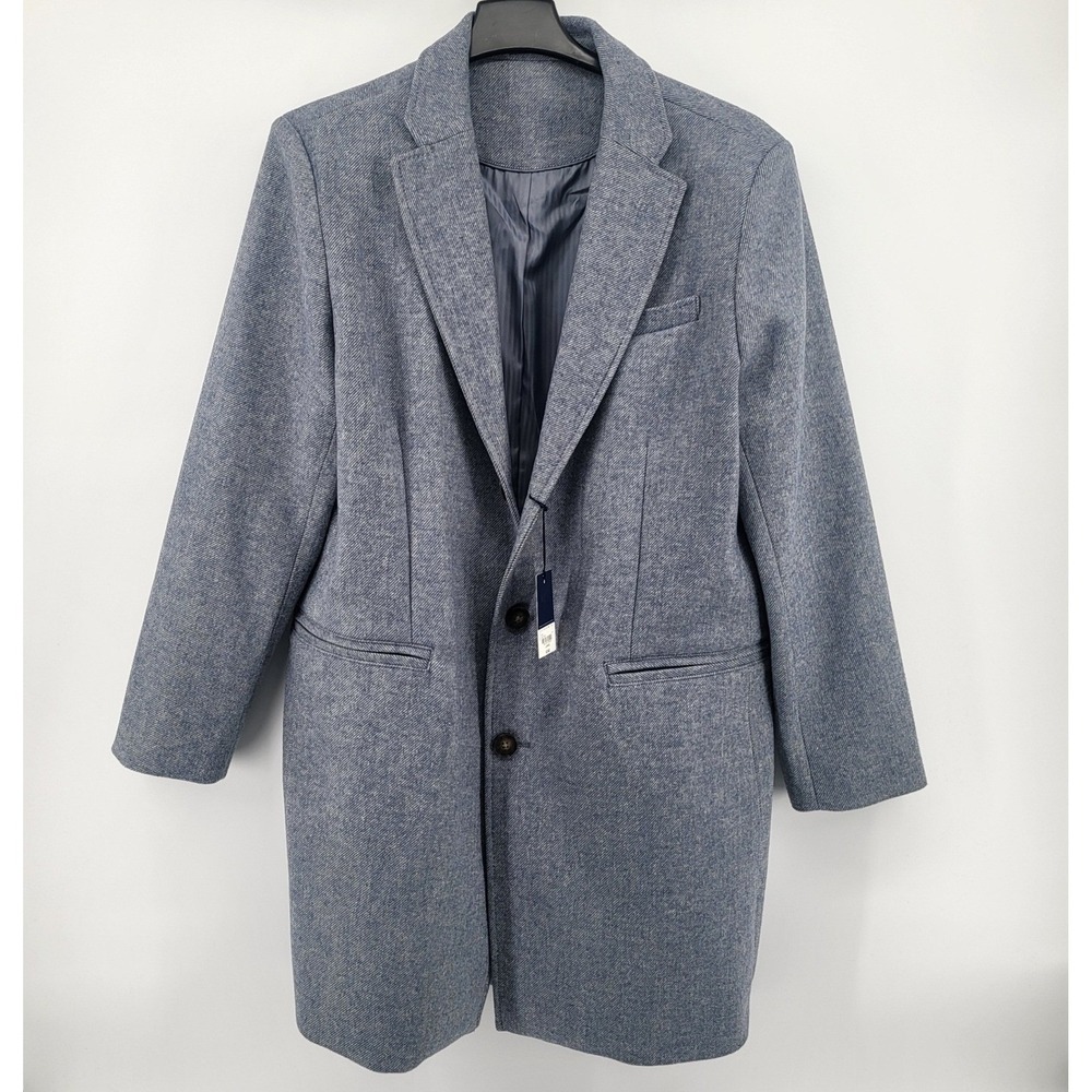 Stafford Men's Small Light Gray Wool Blend Long Pea Coat overcoat Regular Fit